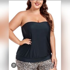 NEW Ocean Blues Adjustable Tankini Top XXL Black Swim Tank With Removable Straps